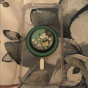 Clear Sparkle Phone Case with Green Mickey Mouse Design